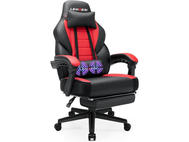LEMBERI Big and Tall Gaming Chair, 400lb Capacity, Red Heavy-duty steel frame, wide seat & high back, PU leather, reinforced footrest, linkage...