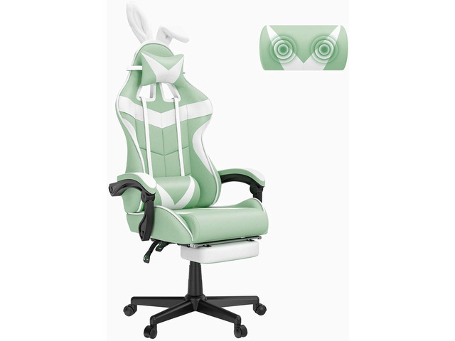 Soontrans Light Green Gaming Chair with Footrest,Lovely Cute Bunny Computer Gamer Chair,Kawaii Desk Chair for Granddaughter,Sister,Girlfriend,Wife...