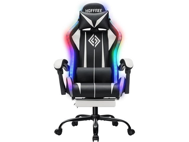 RGB Gaming Chair with LED Lights Massage Computer Chair Ergonomic High Back Video Game Chair with Footrest and Adjustable Lumbar Support Gamer...