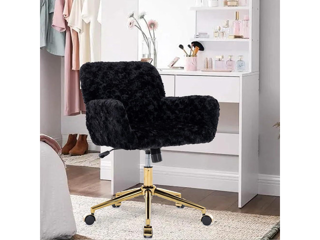 HomVent Fluffy Desk Chair Pink Faux Fur Vanity Chair Adjustable Swivel Computer Chair on Wheels Height Adjustable Cute Desk Chair for Makeup Room...