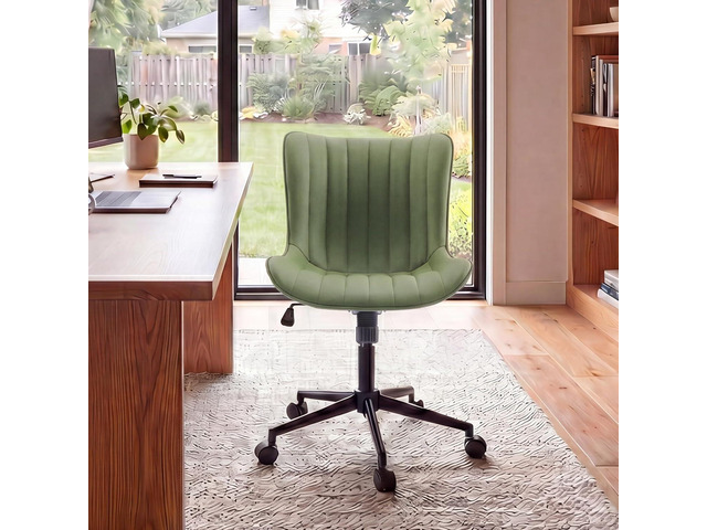 YOUNIKE Office Desk Chair with Wheels Armless Vanity Chair Modern Tan Faux Leather Upholstered with Rocking Back, Swivel Height Adjustable Small...