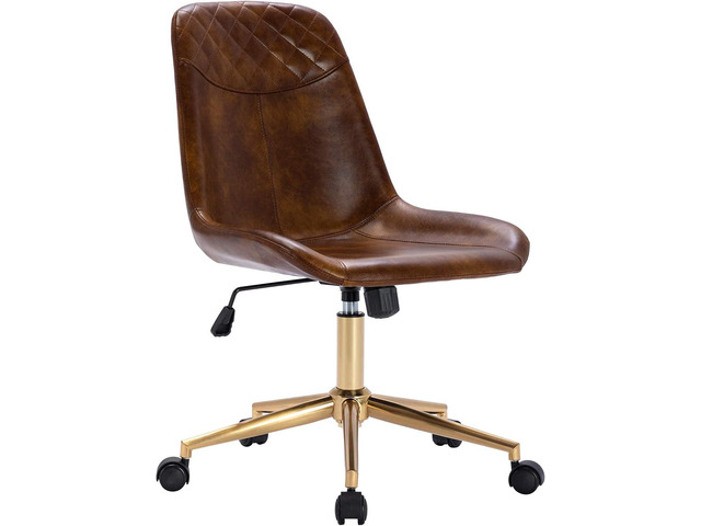 DUHOME Modern PU Leather Office Chair Desk Chair Swivel Computer Chair with Gold Base Yellowish-Brown