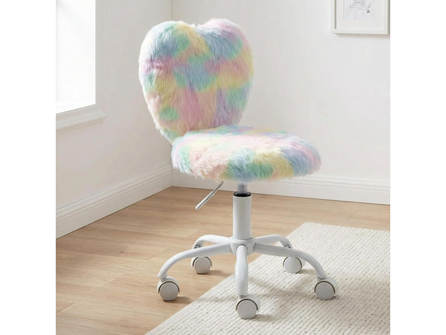 chairus Kids Desk Chair Faux Fur Small Study Chair for Teenage Girls, Adjustable Heart Shaped Kids Vanity Chair for Bedroom Reading Living Room,...