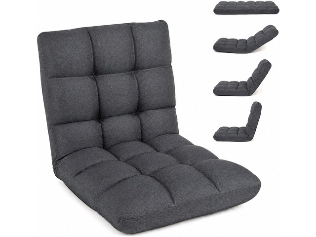 COSTWAY Floor Chair, Folding Gaming Chair with Back Support (Gray) 14 Adjustable Positions, Alloy Steel Frame, Lazy Sofa Lounge for Playing...