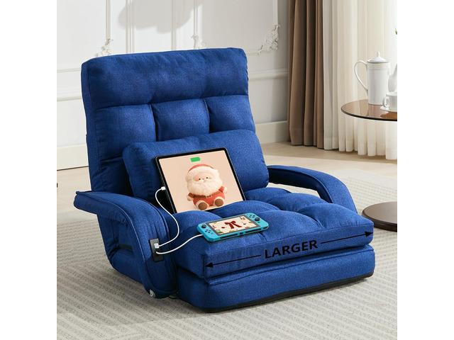 Comfy Floor Chair with Adjustable Backrest, Gaming Sofa Chairs (Navy Blue) STHOUYN, 2 USB Charging Ports, Indoor, Lazy Sofa, Meditation Chair,...