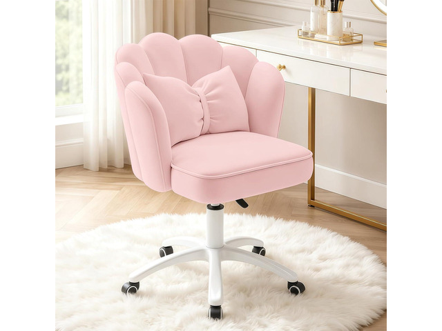 Vanity Chair with Wheels Velvet Petal Desk Chair Upholstered Tufted Home Office Chair for Women Girls, Height Adjustable Makeup Task Chair for...