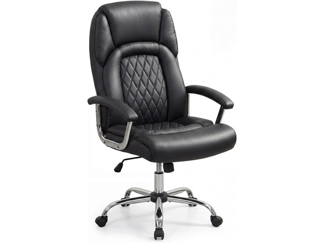 GIANTEX Ergonomic Office Chair, Upholstered Leather Executive Chair w/Padded Armrests & Rocking Backrest, Height Adjustable Computer Desk Chair,...