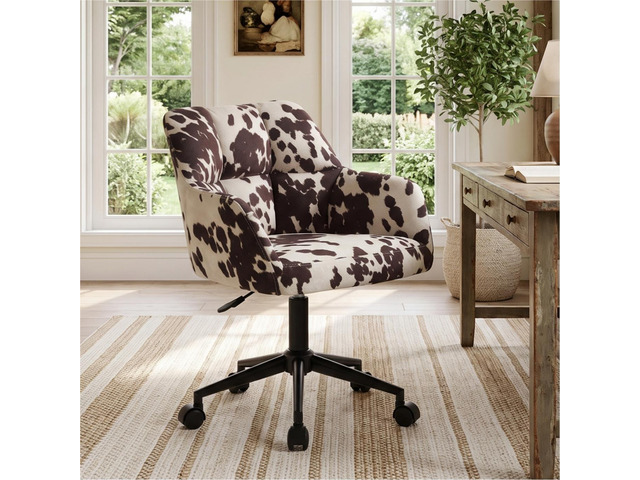 VESCASA Cow Print Desk Chair Velvet Vanity Chair with Wheels 360° Swivel, Height Adjustable, Home Office Desk Chair for Teens Bedroom, Cute...
