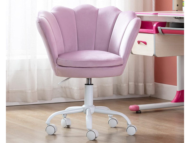 CIMOTA Cute Kids Desk Chair,Velvet Bedroom Chair Adjustable Child Computer Chair Swivel Shell Vanity Chairs for Girls Bedroom/Study Room, Light Purple
