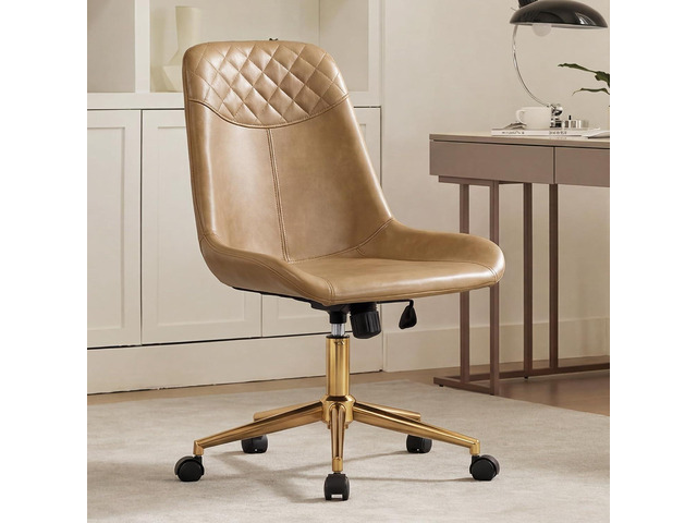 DUHOME Modern PU Leather Office Chair Desk Chair Swivel Computer Chair with Gold Base Camel