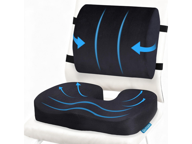 QUTOOL Seat Cushion and Lumbar Support Set for Office Chair Supports Lower Back & Hips for Long Sitting Comfort, Helps Maintain a Comfortable...