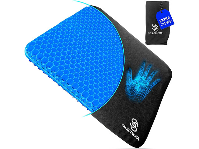 SelectSoma Gel Seat Cushion for Long Sitting, Pressure Relief for Sciatica, Tailbone, Coccyx & Back Pain, Office Chair, Wheelchair, Car & Truck ...