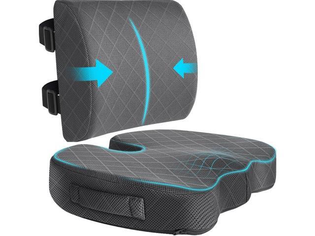 Back & Seat Cushion, Chair Cushions, Lumbar Back Support Pillow, Grey/Large Breathable Memory Foam Back Support Pillow, Portable Airplane Seat...