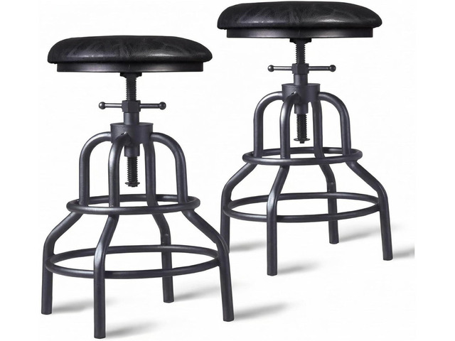 Industrial Vintage Counter Stool, Kitchen Counter Height Adjustable Swivel Chair, Metal Frame Stool, 20.47-26.77 Inch, Fully Welded Base, Black PU...