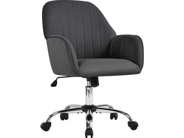 Yaheetech Velvet Office Desk Chair Channel-Tufted Swivel Seat, Dark Gray Makeup vanity chair, soft foam-cushioned velvet seat assembles in...