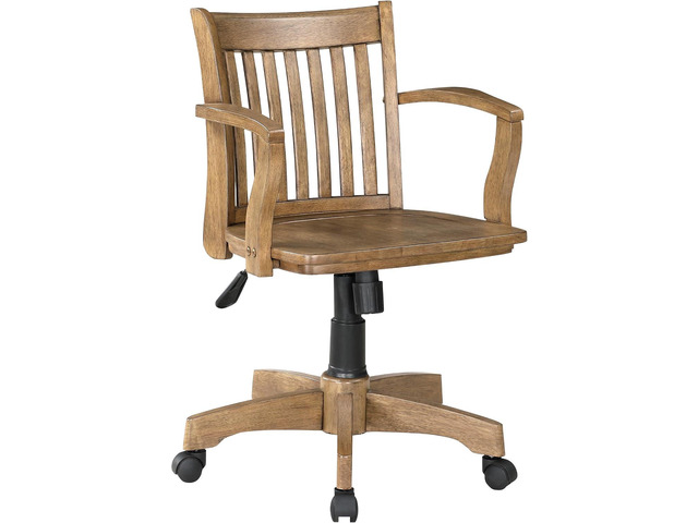 OSP Home Furnishings Deluxe Wood Banker's Home Office Desk Chair with Adjustable Height, Locking Tilt and Heavy Duty Base, Medium Oak Finish