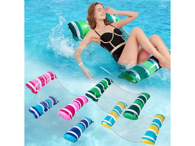 Zcaukya 4 Pack Inflatable Pool Float Hammocks, Blue/Pink/Green/Yellow 4-in-1 Water Floating Mesh Chair, For Adults, Swimming Pool Drifter Saddle...