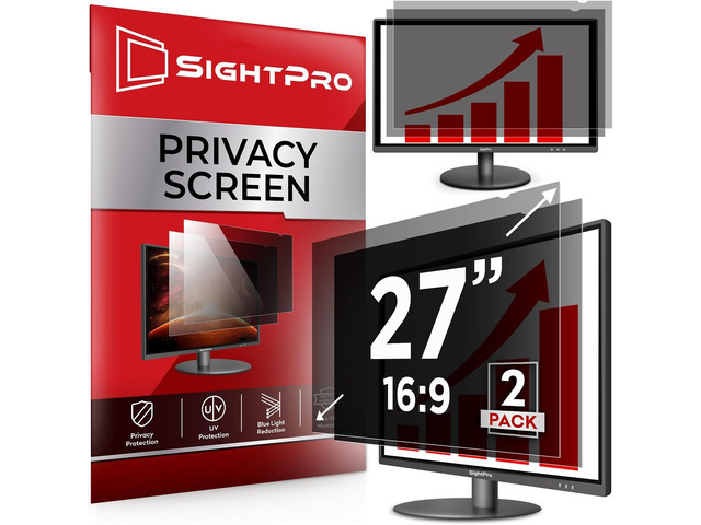 SightPro 27 Inch 16:9 [2 Pack] Computer Privacy Screen Filter for Monitor - Privacy Shield and Anti-Glare Protector