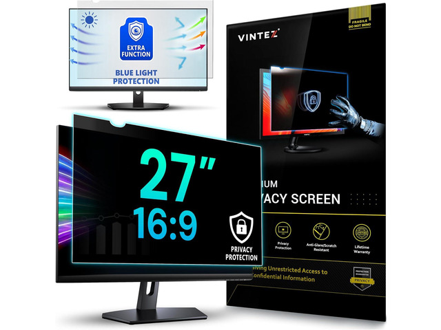 VINTEZ 27 Inch 16:9 Privacy Screen for Computer Monitor and Laptop - Anti Glare Protector Film Blue Light Filter Eye Protection - Computer Screen...