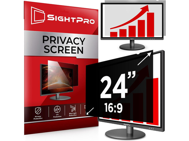 SightPro 24 Inch 16:9 Computer Privacy Screen Filter for Monitor - Privacy Shield and Anti-Glare Protector