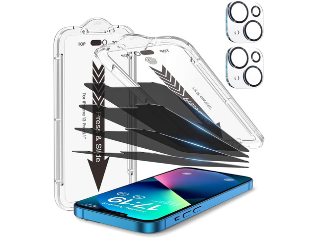 EZ-GLAZ-4+2 Pack for iPhone 13 Privacy Screen Protector (6.1') 2-Pack Lens Protectors, Alignment Kit, Easy Installation, 9H+ Tempered Glass,...