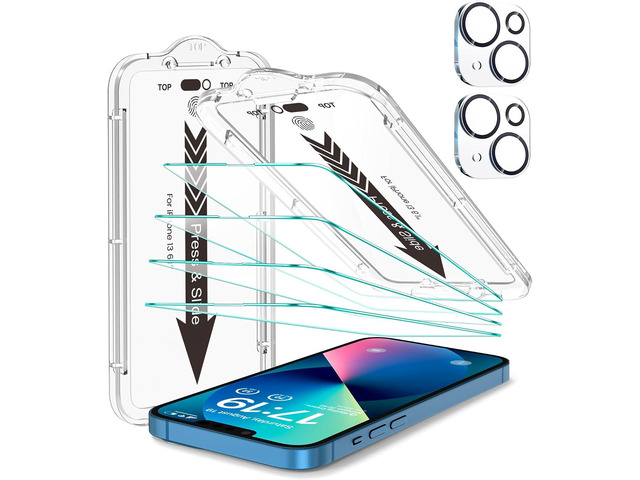 EZ-GLAZ-4+2 Pack for iPhone 13 Screen Protector (6.1') HD Clear 2-Pack Lens Protectors, Alignment Kit, Easy Installation, Case-Friendly, 9H+...
