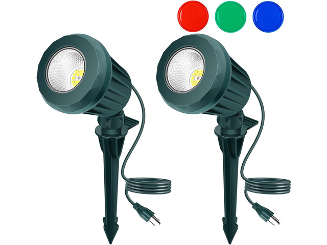 Halloween Spotlight Outdoor,2700K Warm White LED LandscapeSpot Lights with RGB 3 Lenses, IP67Waterproof, 120V Plug-in, Holiday & Everyday Decorfor...