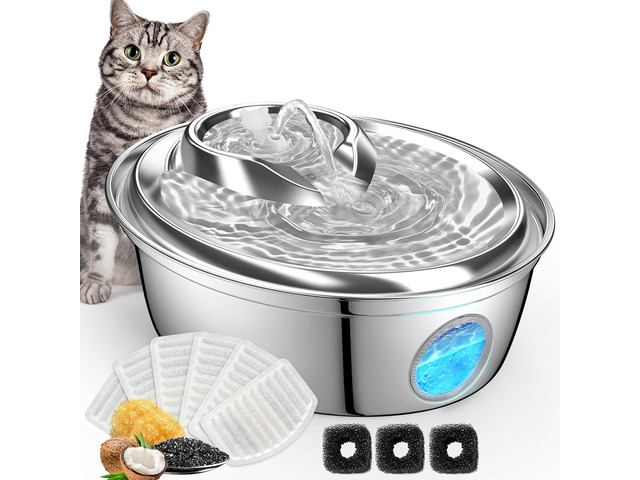 ORSDA Stainless Steel Cat Water Fountain, Automatic Pet Drinking Fountain, 67oz/2L Dog Pet Water Dispenser with Visual Water Level Window for Cats...
