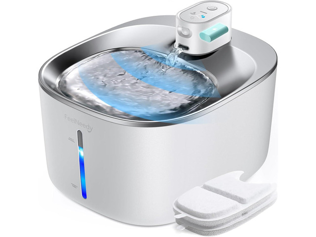 Wireless Cat Water Fountain with Sensor, 4000mAh Battery Operated, FEELNEEDY 4L/135 fl oz Pet Water Fountain for Cats and Dogs, Ultra Quiet Cat...