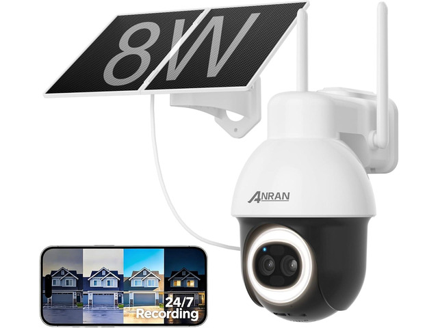 ANRAN 24/7 Recording Solar Security Camera Outdoor,AI Auto Tracking 5MP AOV WiFi Wireless Cameras,360° View, 230FT Detection Distance, 18X...