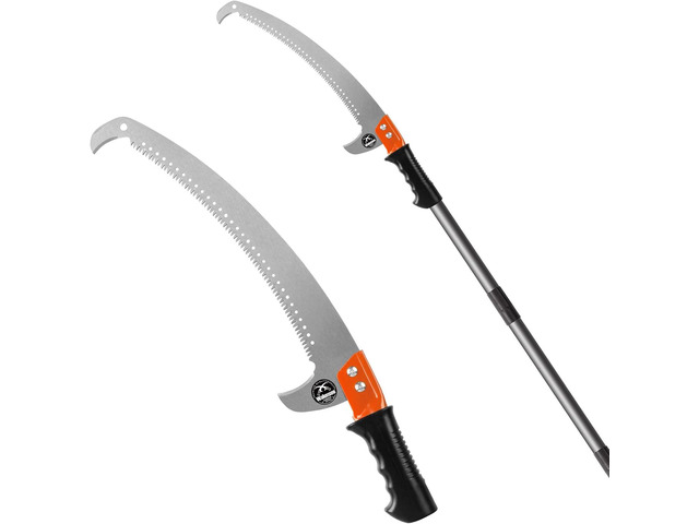 10FT Pole Saw for Tree Trimming 2-in-1 Hand Saw Steel Blade Tree Pruner Adjustable Extension Pole with Triple Ground Tooth Blade and Dual Hooks...