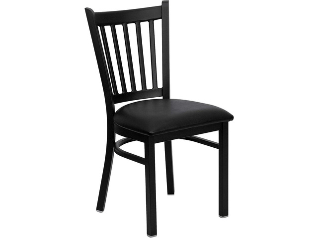 Flash Furniture Hercules Metal Vertical Back Restaurant Chair, Black Vinyl Upholstery, Durable Construction, Commercial Use
