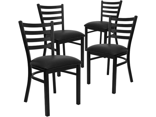 Flash Furniture 4 Pk. HERCULES Series Black Ladder Back Metal Restaurant Chair - Black Vinyl Seat Vinyl Upholstery, Durable Construction,...