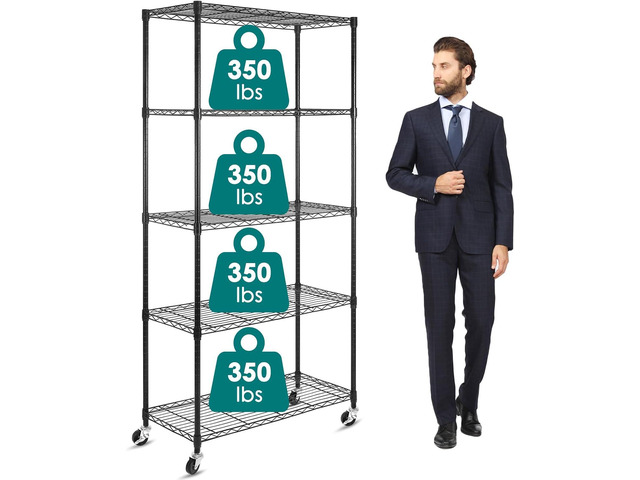WDT 5-Shelf Shelving Units on Wheels Casters, Adjustable Heavy Duty Metal Shelf Wire Storage Rack for Home Office Garage Kitchen Bathroom...