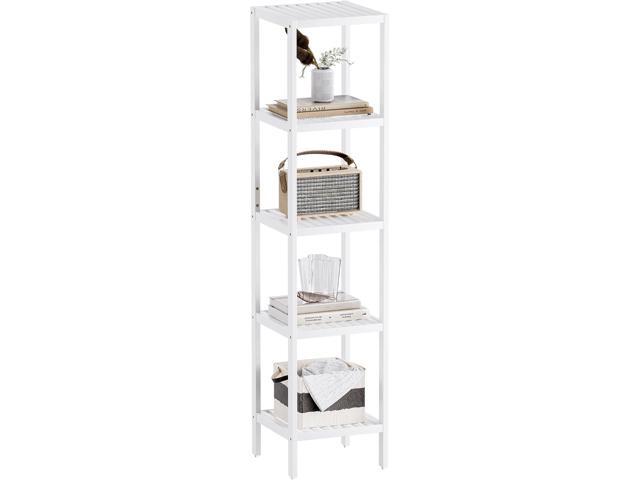 SMIBUY Bathroom Storage Shelf, 5-Tier Bamboo Rack Organizer, Multifunctional Shelving Unit for Living Room Bedroom Kitchen (White)
