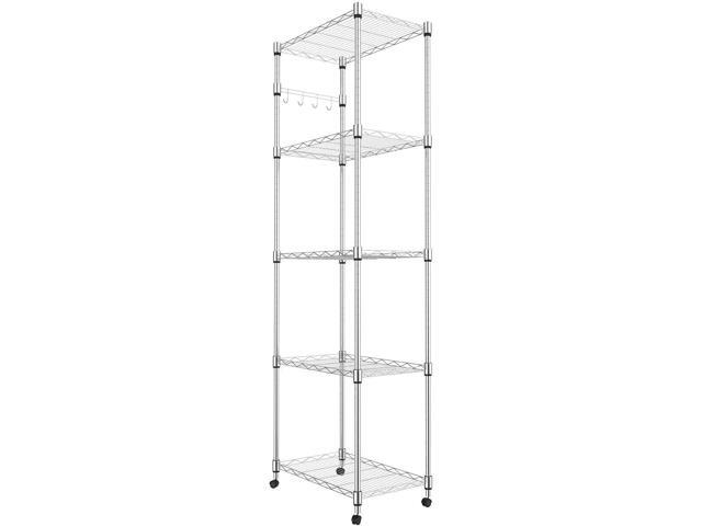 Homdox 5 Tier Steel Wire Shelving Unit on Wheels,Chrome Shelves for Garage Kitchen Living Room,Heavy Duty Shelving Rack, 23.2 x 13.8 x 72 inch (L x...