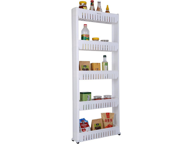 Laundry Room Organizer, Mobile Shelving Unit Organizer with 5 Large Storage Baskets, Gap Storage Slim Slide Out Pantry Storage Rack for Narrow Spaces
