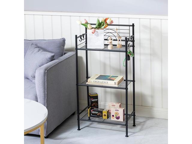 L & H UNICO 3-Tier Free Standing Wire Rack Durable Metal Shelving Storage Unit with Adjustable Feet 4-Hook for Bathroom Laundry Kitchen Office, Black