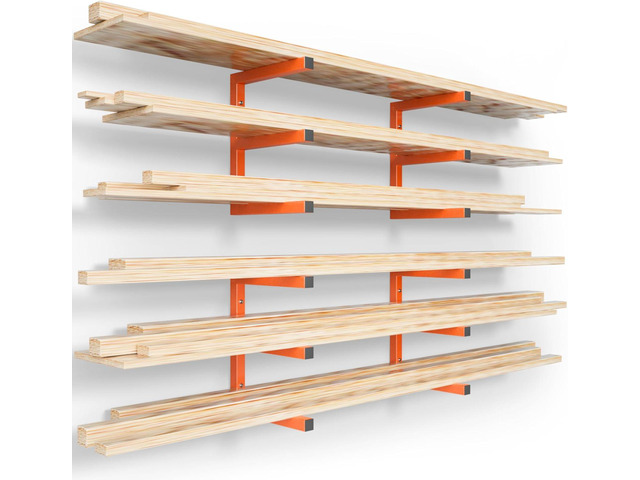 YYR Wood Organizer and Lumber Storage Rack Wall Mount, Heavy Duty Metal Shelf with 6-Level Holds Up 1200 LBS, Indoor & Outdoor Use - Orange
