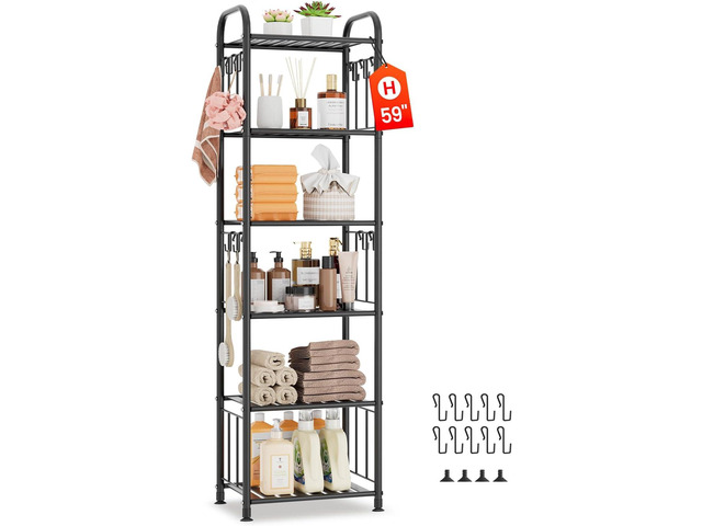 PouHenier. jh Tall Metal Narrow Skinny Shelf Unit for Bathroom, 6 Tier Black