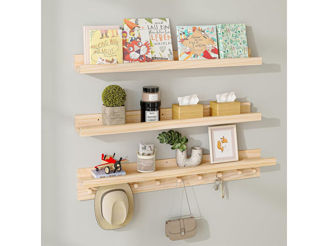 Unfinished Nursery Book Shelves Floating Picture Ledge 36 Inch Set of 3