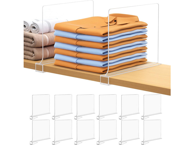 12 PCS Shelf Dividers for Closet Organization Acrylic Clear Closet Shelf Divider for Wooden Shelving Suitable for Wooden or Vertical Shelves Or...