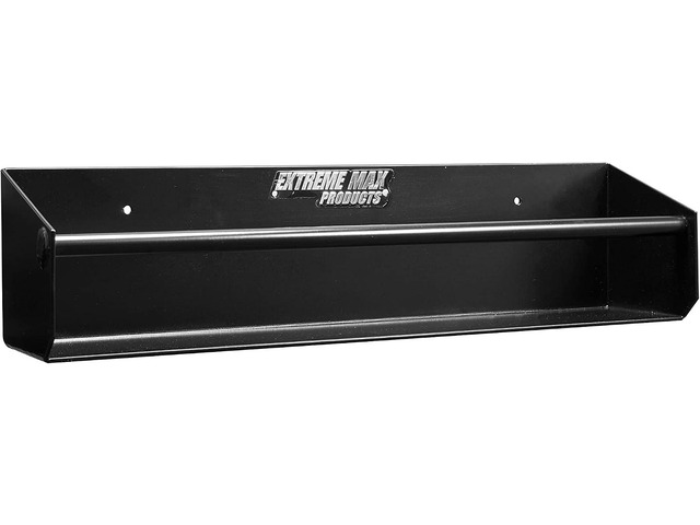Extreme Max 5001.6137 Wall-Mount Aluminum Tie-Down Hanger Storage Rack Shelf for Enclosed Race Trailer, Shop, Garage, Storage - Black