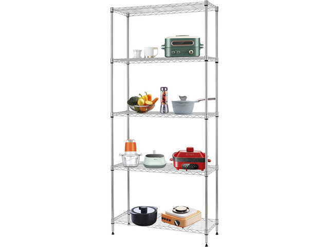 FDW 14' D×24' W×60' H Wire Shelving Unit Metal Commercial Shelf with 5 Tier Layer Rack Strong Steel for Restaurant Garage Pantry Kitchen Garage,Chrome