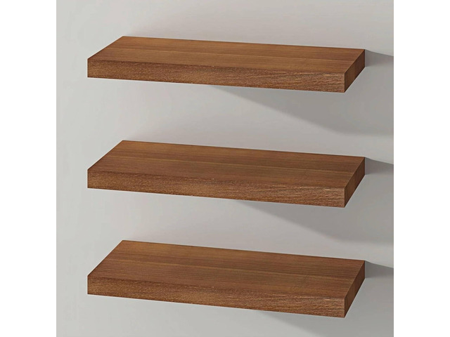 SAUMONIERES Floating Shelves Wall Shelf Solid Wood for Bathroom Bedroom Kitchen Storage Set of 3, Walnut Wall Shelves