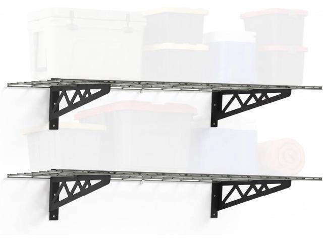 SafeRacks Steel Garage Wall Shelves 2-Pk w/Hooks, 500lb, Hammertone (18x48)