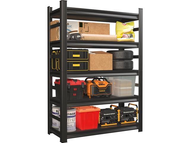5 Tier Metal Garage Shelving, Adjustable Rack, Black (63' H x 45.3' W x 19.7' D)