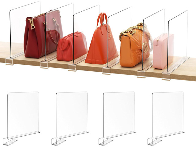 HBlife 12 Inches Tall [Extra Tall Version] Clear Shelf Dividers, 4 Pack Purse Organizer for Closet Perfect for Sweater, Shirts, Handbags, Acrylic...