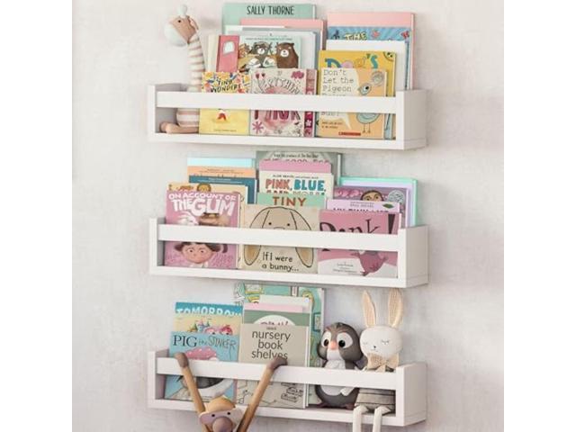 NATURE SUPPLIES Set of 3, 16.4' White Floating Nursery Shelves for Wall, Kids Bookshelf for Bedroom, Nursery Storage, Decorative Display for Kids...