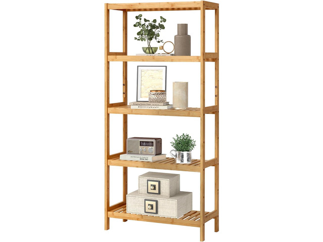 Kinsuite 5-Tier Bamboo Free Standing Storage Rack Shelf Multifunctional Bamboo Shelving Unit Bathroom Kitchen Living Room Holder